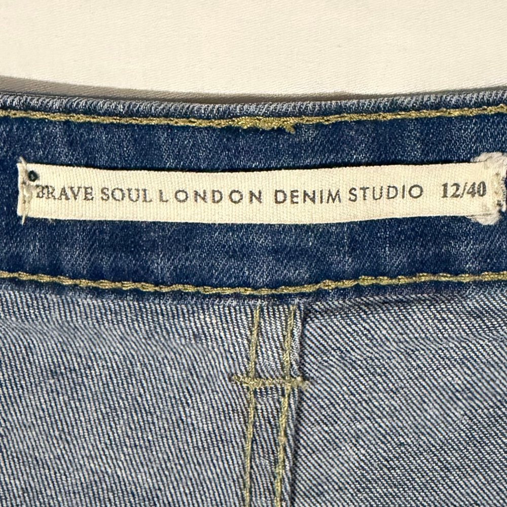 Women Brave Soul London Blue Denim Shorts High Waisted Stretch Classic 12 Cuffed - Picture 3 of 9